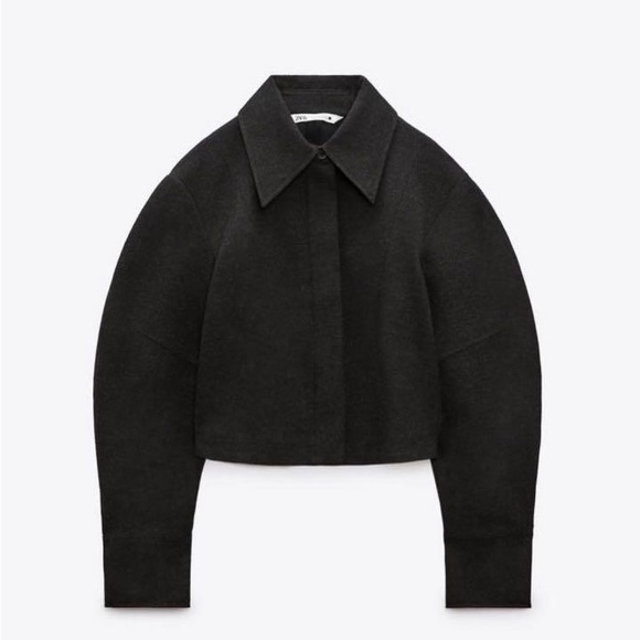 Zara cropped shirt jacket in Charcoal - Picture 2 of 8